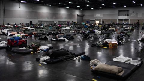 People take refuge at a cooling center in Portland on Monday.