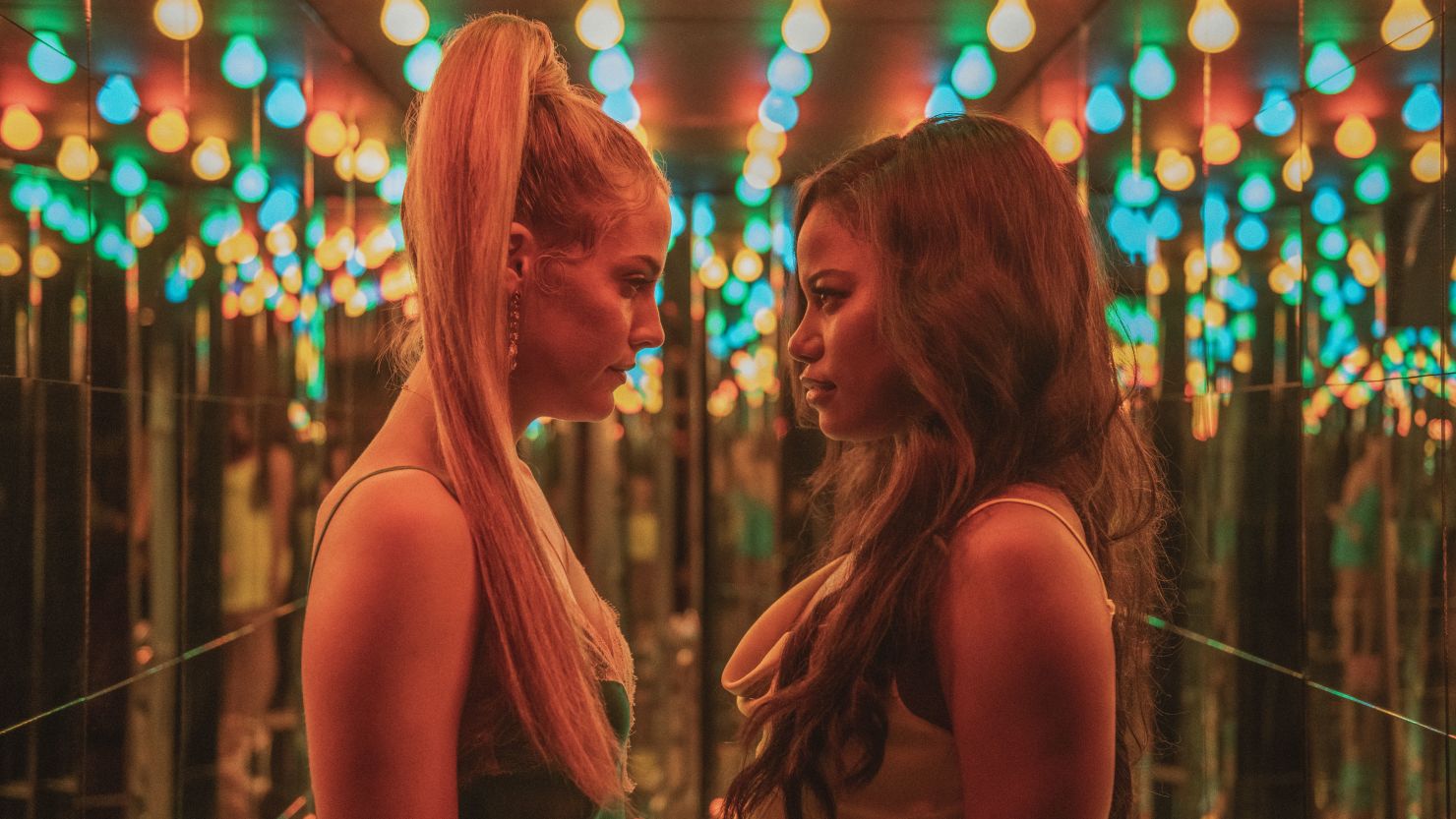 Riley Keough (left) stars as Stefani and Taylour Paige stars as Zola in director Janicza Bravo's "Zola."
