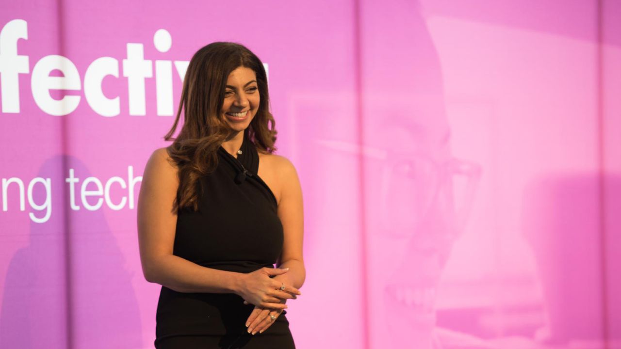Tech entrepreneur Rana el Kaliouby at the Emotion AI Summit 2019 in Boston, US. 