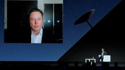 Tesla CEO Elon Musk gives a keynote speech by video conference at the Mobile World Congress (MWC) fair in Barcelona on June 29, 2021. 