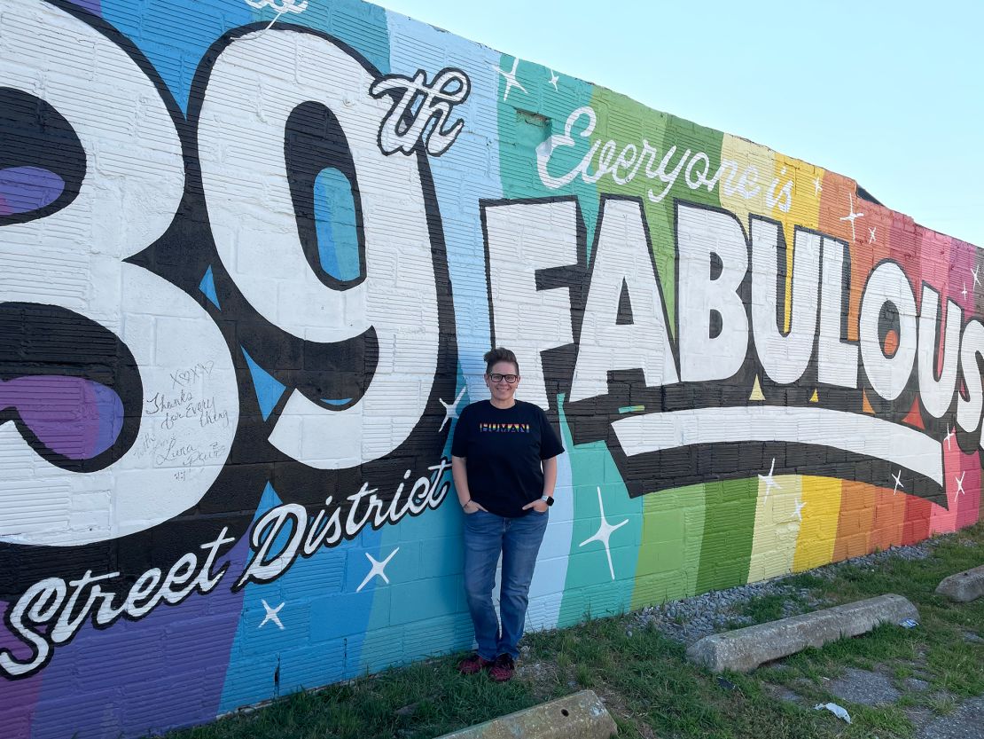 Becky Black in Oklahoma City at the Northwest 39th Street Enclave, which is considered the city's LGBTQ+ district. Black, a lesbian born and raised in Oklahoma has witnessed the ebbs and flows of queer spaces in her home state.