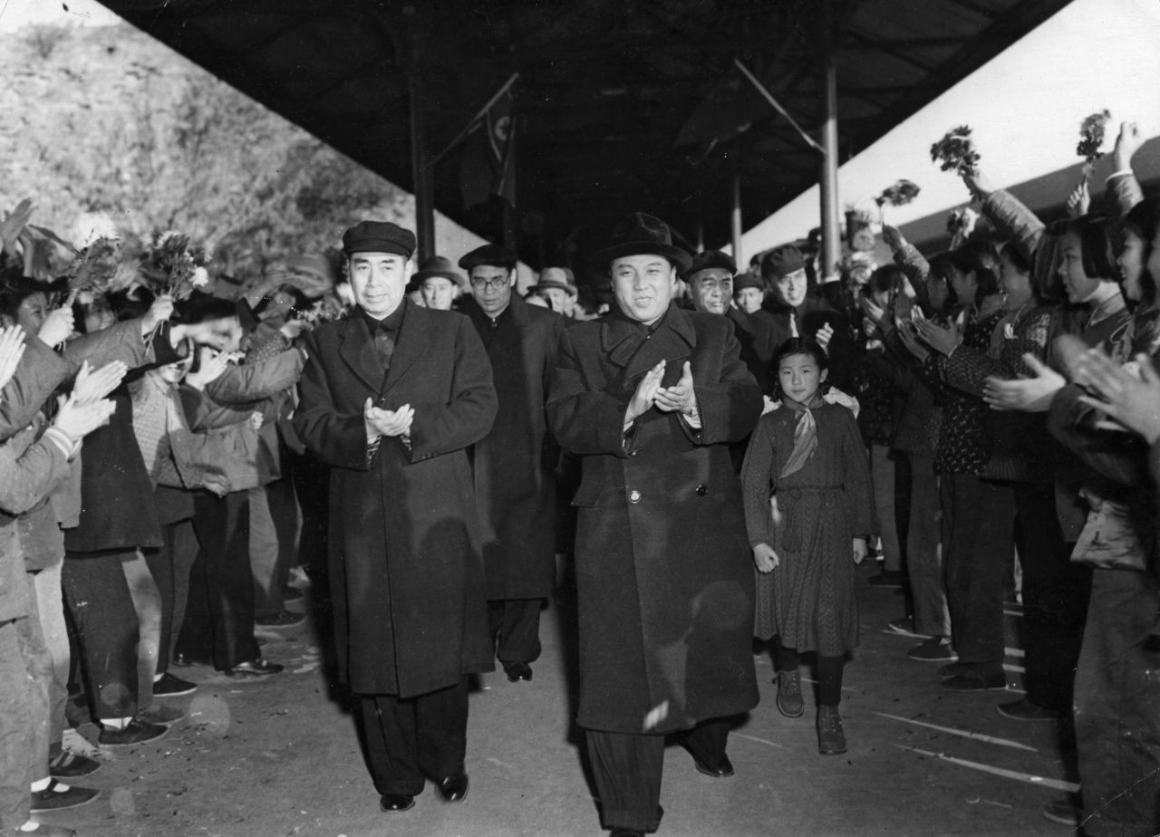 Zhou, left, walks with North Korean leader Kim Il Sung at a railway station in Beijing in November 1953. During the Korean War, Chinese troops <a href="https://www.cnn.com/2020/06/24/asia/korean-war-70th-anniversary-intl-hnk/index.html" target="_blank">intervened on the North Korean side.</a> These troops would inflict horrific losses on the US and South Korean troops they faced, eventually driving them out of North Korea completely. But China also suffered massive losses; more than 180,000 of its troops were killed.