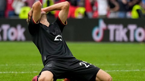 Germany's Thomas Mueller reacts after a missed chance during the UEFA Euro 2020 Championship Round of 16 match between England and Germany.