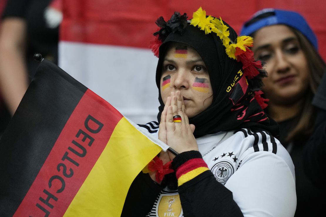 A Germany fan reacts during the UEFA Euro 2020 Championship Round of 16 match between England and Germany at Wembley Stadium.