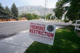 A fireworks restriction sign is shown in Utah.