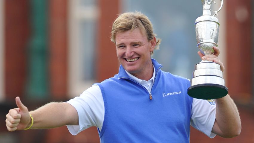 LYTHAM ST ANNES, ENGLAND - JULY 22:  Ernie Els of South Africa poses with the Claret Jug after winning the 141st Open Championship at Royal Lytham & St. Annes Golf Club on July 22, 2012 in Lytham St Annes, England.  (Photo by Stuart Franklin/Getty Images)