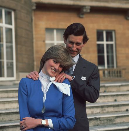 Diana and Charles pose at Buckingham Palace after the announcement of their engagement on February 24, 1981.