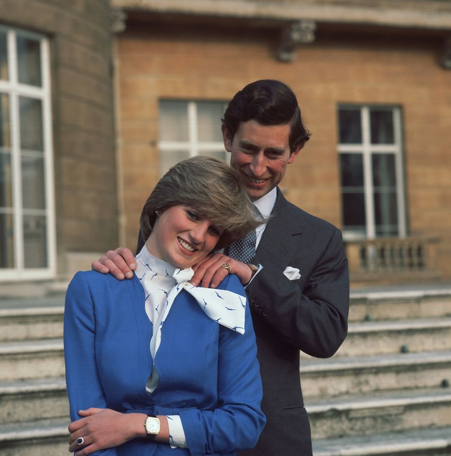 Diana and Charles pose at Buckingham Palace after the announcement of their engagement on February 24, 1981.