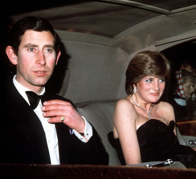 Diana and Charles arrive at Goldsmith Hall in London for a charity recital in March 1981.