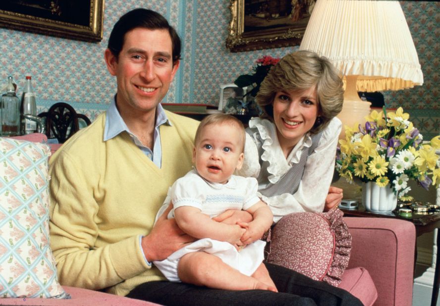 Charles, William and Diana pose for a photo at Kensington Palace in February 1983. 