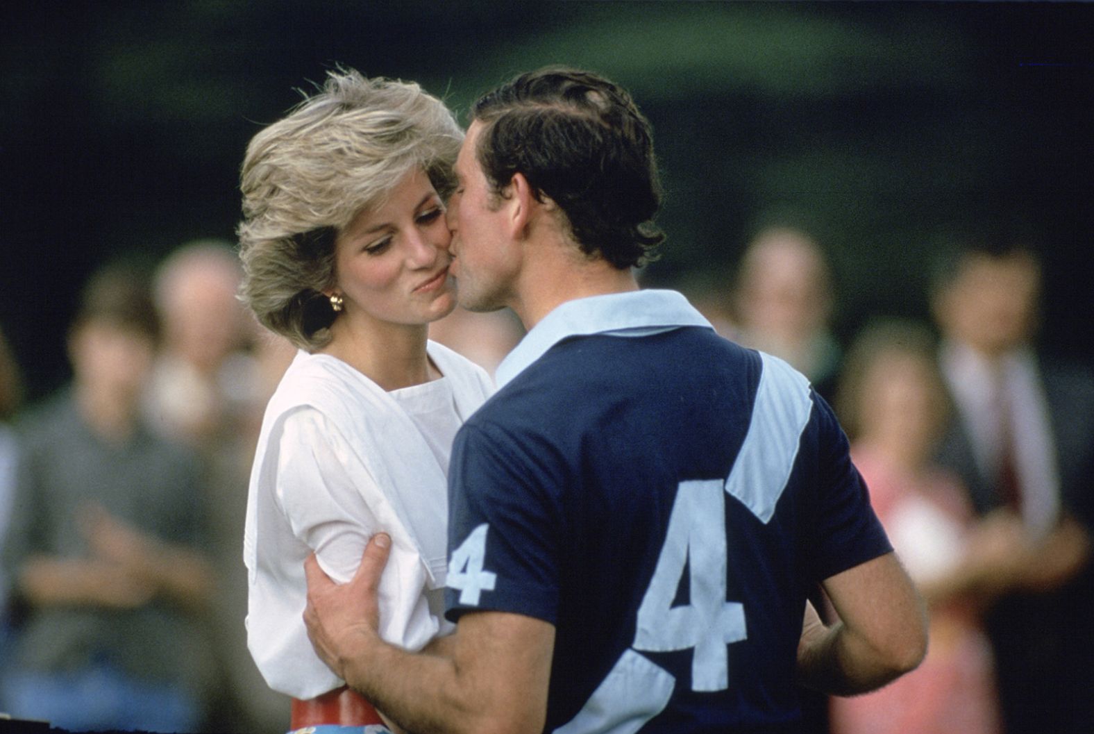 Charles kisses his wife after a polo match in Cirencester, England, in June 1985. 