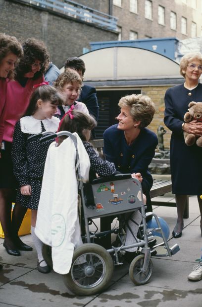 Diana visits children at the Great Ormond Street Hospital in London in March 1991. 