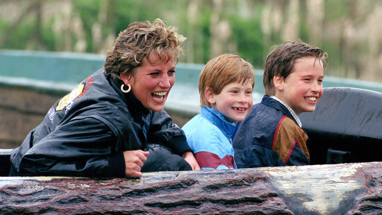 Diana and her sons visit Thorpe Park, a theme park in Surrey, England, in April 1993. 