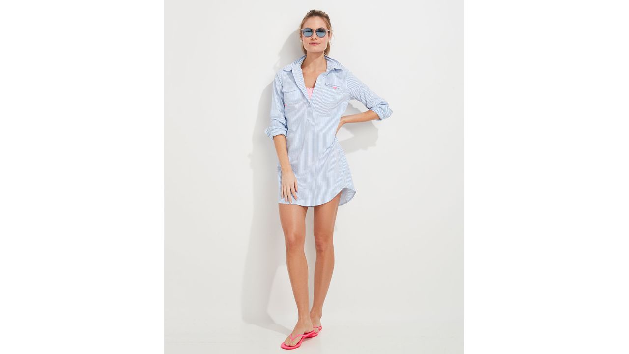 Vineyard Vines Harbor Seersucker Long-Sleeve Cover-Up Shirtdress