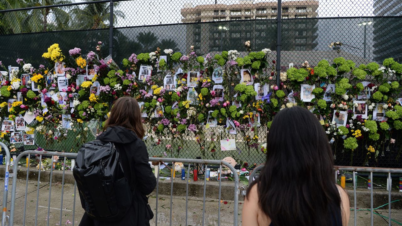 A memorial for those missing or lost after ther condo collapse was established near the scene.