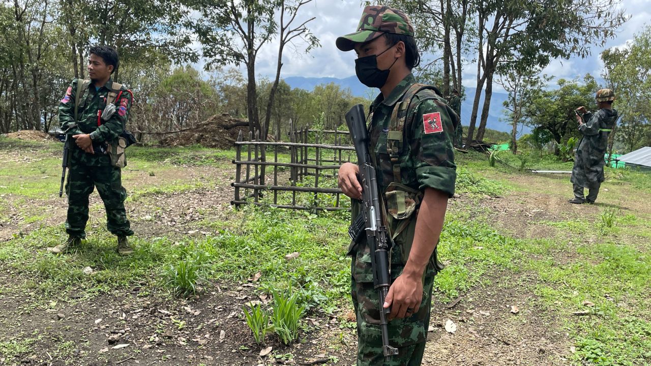 Chin National Army fighters are seen at their base.