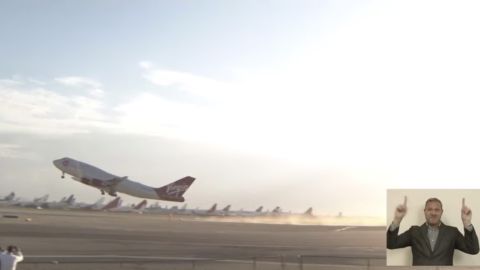 Virgin Orbit's retrofitted Boeing 747 airplane, with a rocket affixed beneath the wing, takes off from California ahead of launch.