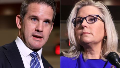 At left, Rep. Adam Kinzinger of Illinois and, at right, Rep. Liz Cheney of Wyoming. 