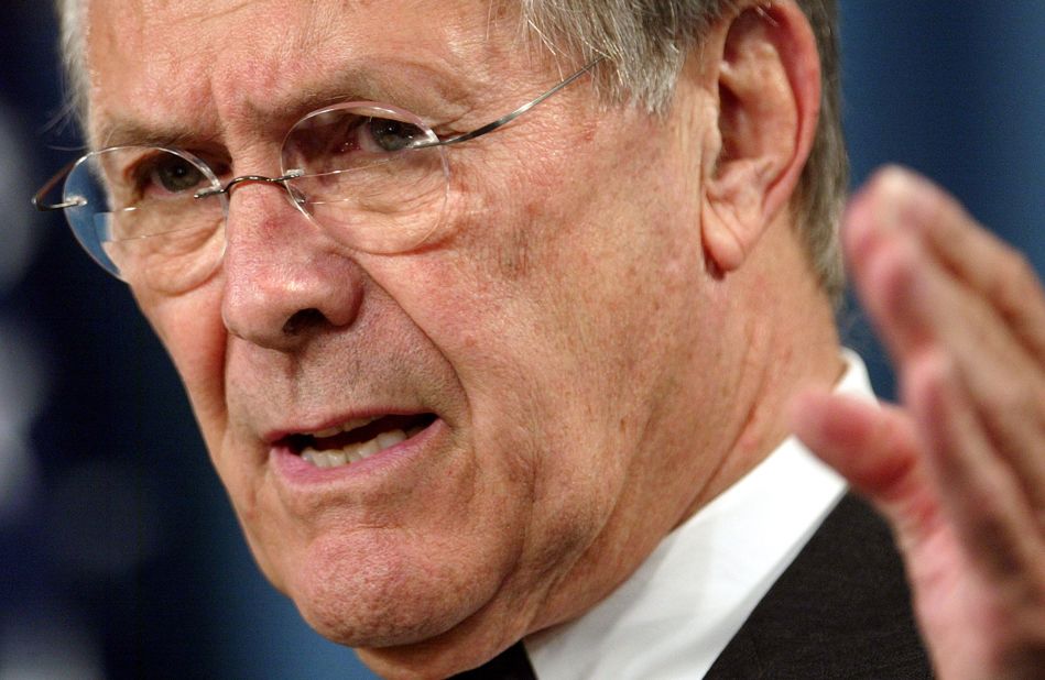 Rumsfeld briefs reporters at the Pentagon in May 2004. Rumsfeld said he condemned the abuse of Iraqi prisoners by US soldiers as "totally unacceptable and un-American,'' and he said the Defense Department would move vigorously to bring those responsible to justice.
