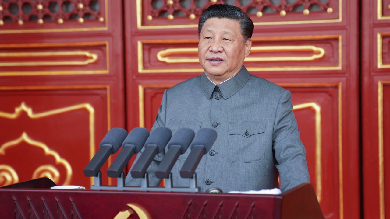 Chinese President and party leader Xi Jinping delivers a speech at a ceremony marking the centenary of the ruling Communist Party in Beijing, China, on July 1.