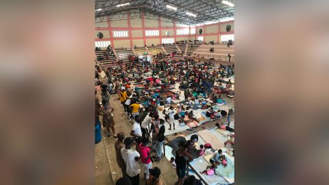 Hundreds of families take shelter in the sport center of the city of Carrefour, in the suburbs of Port-au-Prince, on June 16.