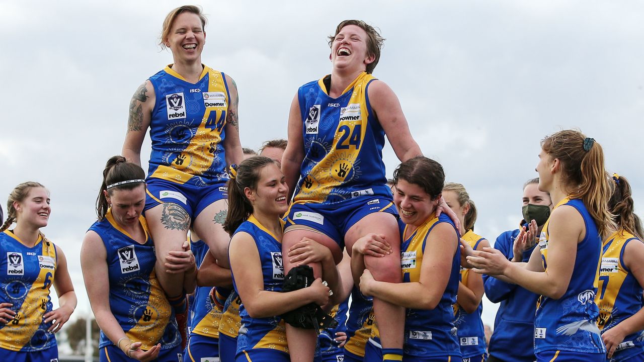 Emily Fox (upper left) plays Australian rules football for the Williamstown Football Club in Melbourne.