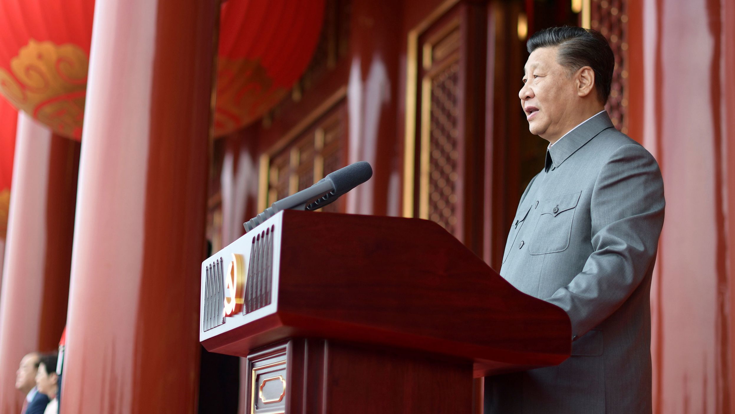 Chinese President Xi Jinping delivers a speech Thursday, July 1, at a ceremony in Beijing marking the 100th anniversary of the Chinese Communist Party.