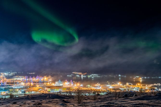 The photographer was able to capture the Aurora Borealis over the Kola Bay in Murmansk, Russia, after several attempts and many hours of waiting.
