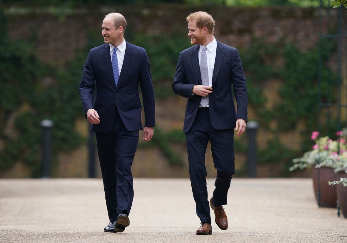 William and Harry arrive for the statue unveiling on what would have been their mother's 60th birthday.