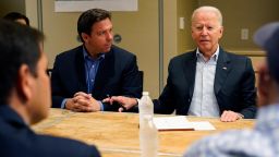 President Joe Biden attends a briefing in Miami Beach, Fla., with Florida Gov. Ron DeSantis, Thursday, July 1, 2021, on the collapsed condo tower in Surfside. 