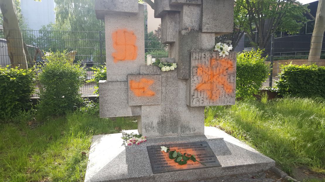 Jewish cemeteries and memorials, like this one in Berlin, are often desecrated, including with Nazi symbols.