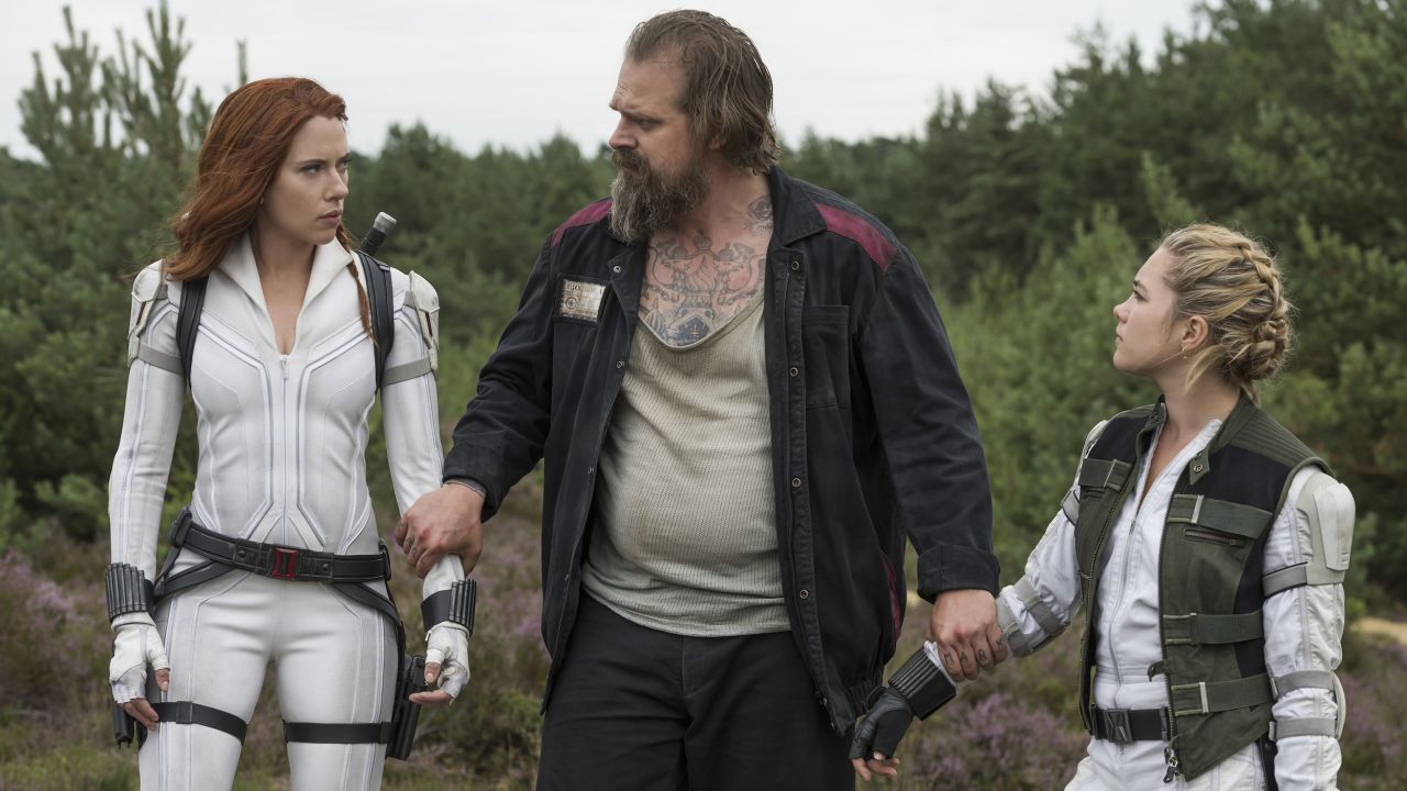 Scarlett Johansson, David Harbour and Florence Pugh in Marvel's 'Black Widow.'