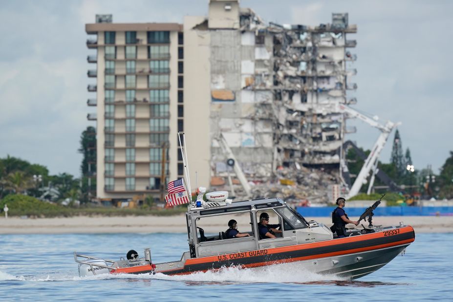 A Coast Guard boat patrols the water ahead of Biden's visit.