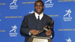 Reggie Bush, University of Southern California tailback holds  the Heisman Trophy during the 2005 Heisman Trophy presentation at the Hard Rock Cafe in New York City, New York on December 10, 2005. Bush received 2,541 points in the ballot. (Photo by Michael Cohen/WireImage)