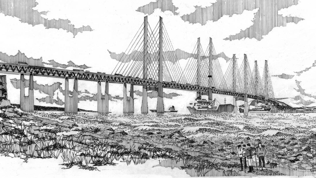 <strong>Celtic Crossing: </strong>Scottish architect Alan Dunlop made headlines with his 2018 proposal for a bridge between Portpatrick in Scotland and Larne in Northern Ireland. <br />