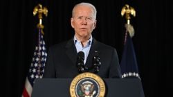 US President Joe Biden speaks about the collapse of the 12-story Champlain Towers South condo building last week in Surfside, Florida, following a meeting with families of victims in Miami, Florida, July 1, 2021.