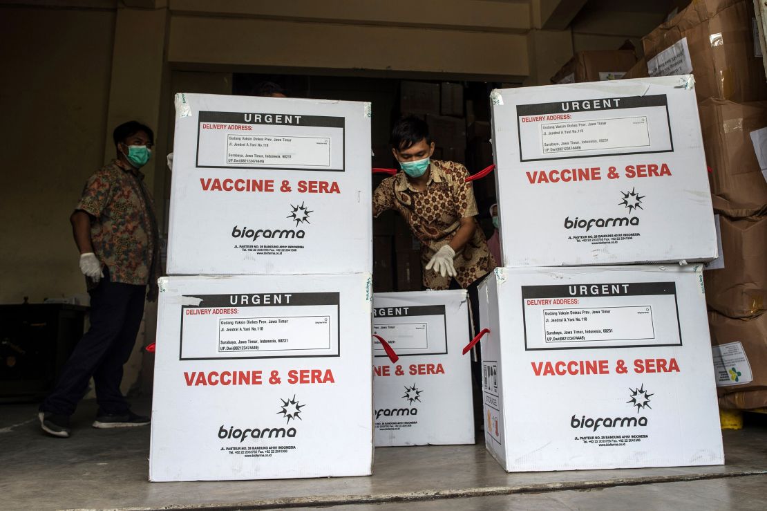 Cases of Sinovac vaccine in Surabaya as part of Indonesia's vaccination campaign.