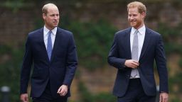 Britain's Prince William, Duke of Cambridge (L) and Britain's Prince Harry, Duke of Sussex arrive for the unveiling of a statue of their mother, Princess Diana at The Sunken Garden in Kensington Palace, London on July 1, 2021, which would have been her 60th birthday. - Princes William and Harry set aside their differences on Thursday to unveil a new statue of their mother, Princess Diana, on what would have been her 60th birthday. (Photo by Yui Mok / POOL / AFP) (Photo by YUI MOK/POOL/AFP via Getty Images)
