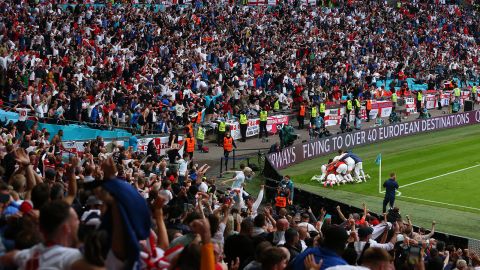 Harry Kane celebrates after scoring a goal to make it 2-0 against Germany in the Euro 2020.