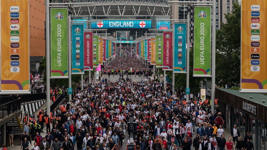 Fans leave Wembley Stadium after England's 2-0 win against Germany.