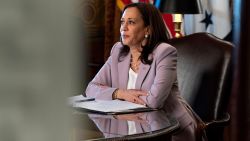 Vice President Kamala Harris begins a meeting in her ceremonial office on the White House complex in Washington, on June 23.