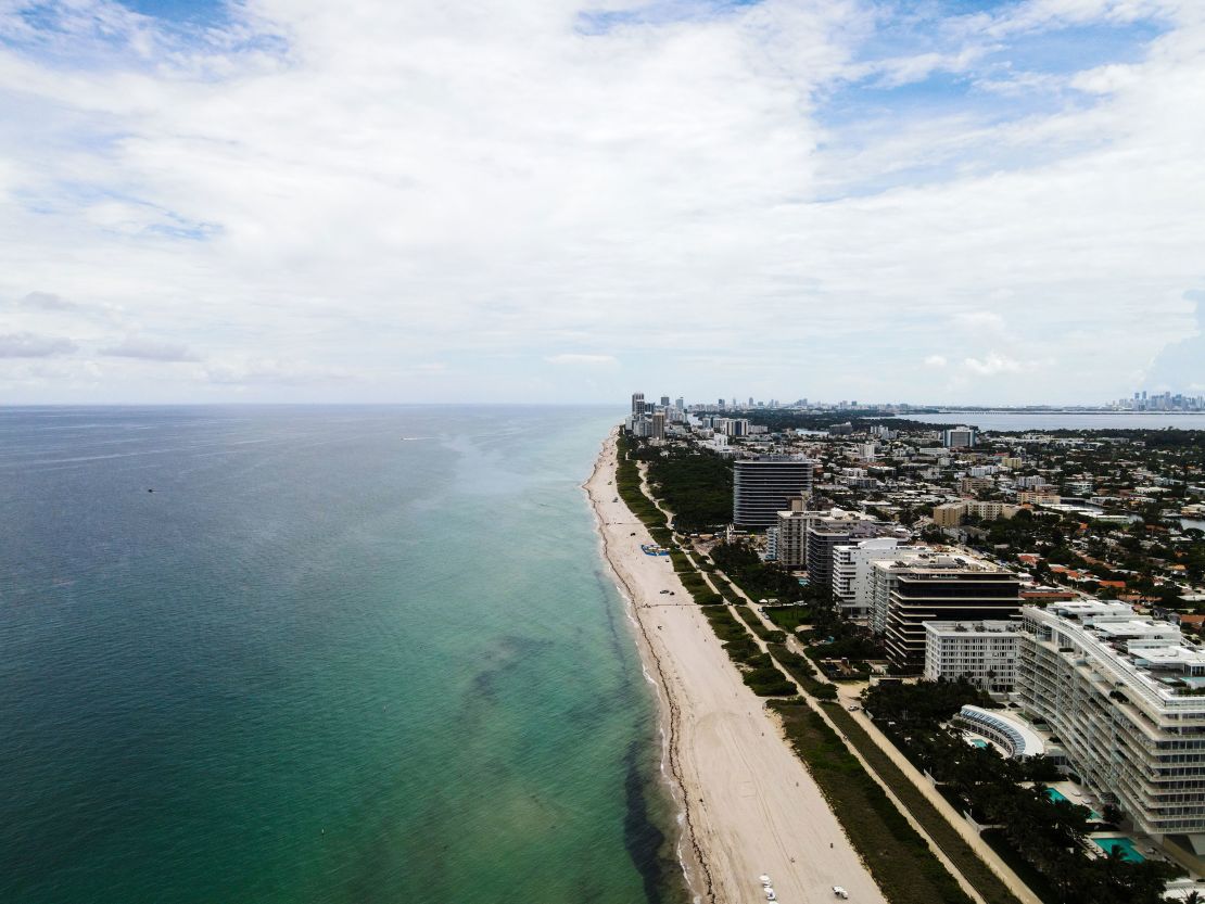 An aerial view of Surfside Beach is seen in Miami, Florida, United States on July 1, 2021. 