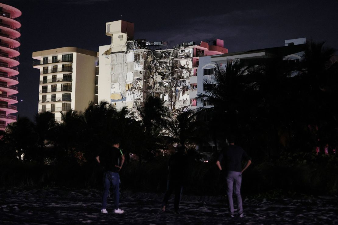 A portion of the condo tower crumbled to the ground during a partial collapse of the building on June 24, 2021 in Surfside, Florida.