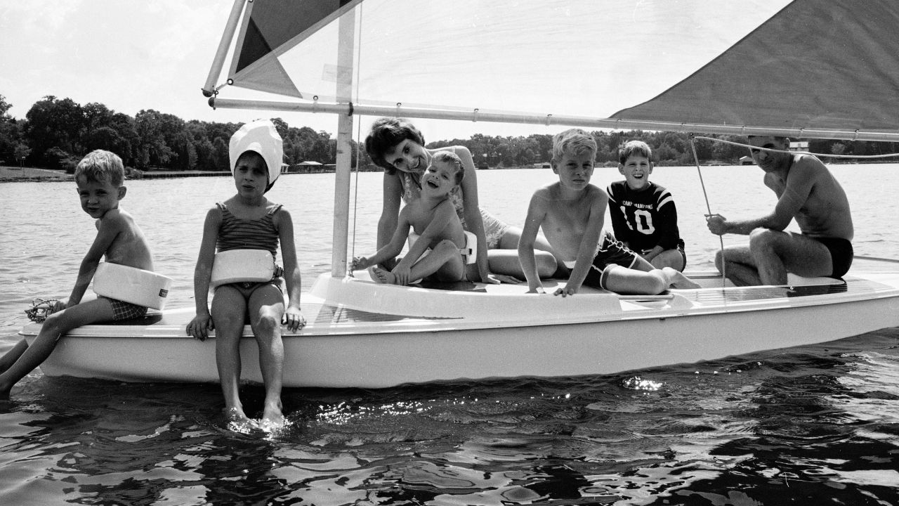 Gayle Anders on a sailboat with her parents and brothers in Texas, 1968.