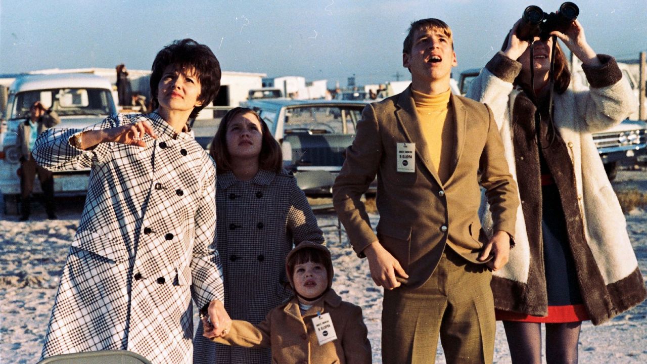 Barbara Lovell (far right, with binoculars) and her family watch her father Jim launch into space on Apollo 8, December 21, 1968.