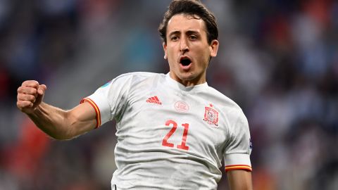Mikel Oyarzabal celebrates his side's victory in the penalty shootout.