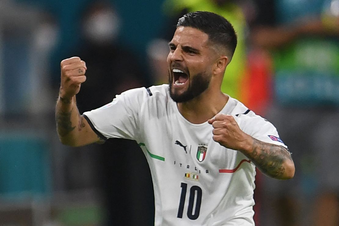 Lorenzo Insigne celebrates after scoring Italy's second.