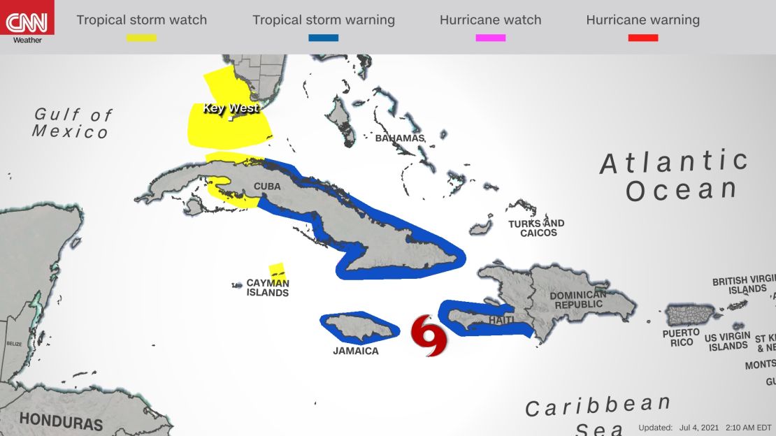 Watches and warnings are in place as Tropical Storm Elsa approaches Cuba.