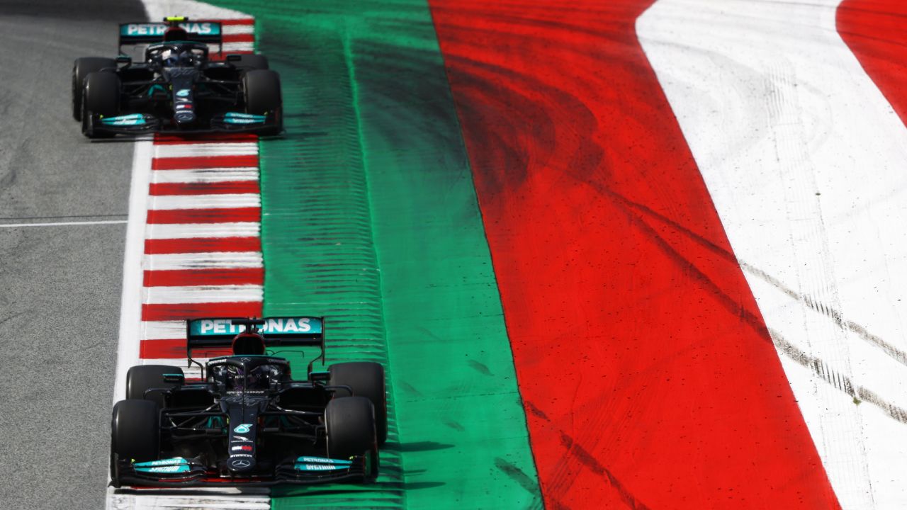 Hamilton leads Mercedes teammate Valtteri Bottas during the Austrian Grand Prix, but the Finn ended the race in second, with the Briton in fourth.