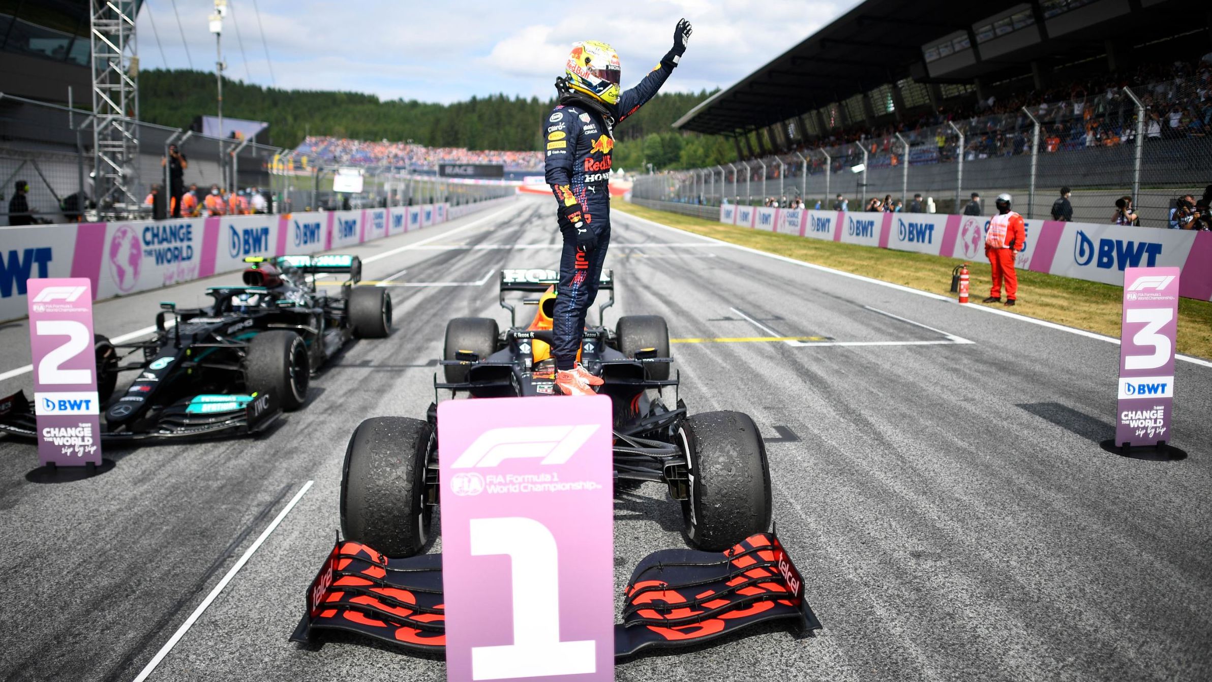 Verstappen is jubilant after winning the Austrian Grand Prix.